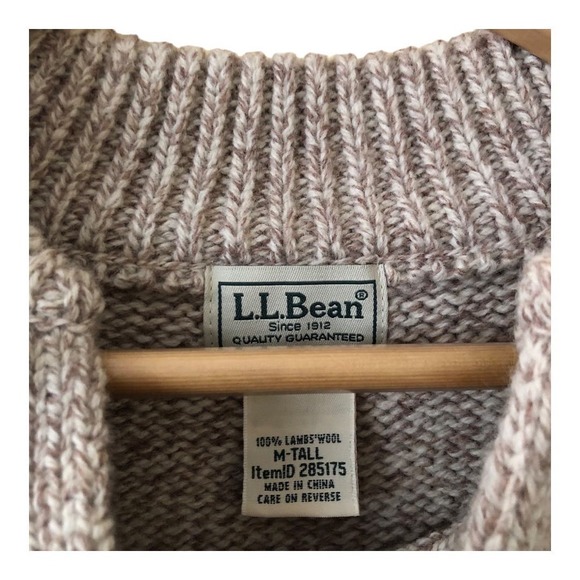 L.L.Bean Classic Ragg Wool Sweater Henley Long Sleeve Natural Men's M Tall - Picture 5 of 7